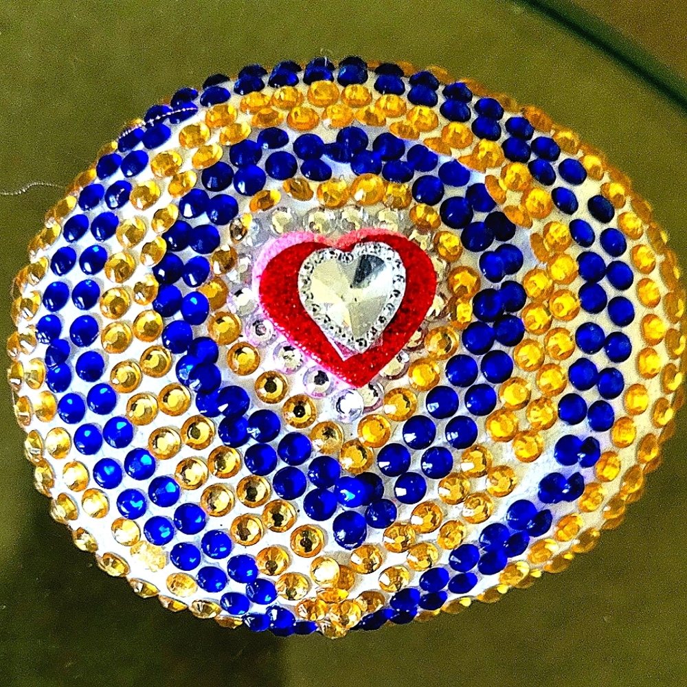 Beautiful One-Of-A-Kind Painted Rock With Multicolored Rhinestones & Hearts